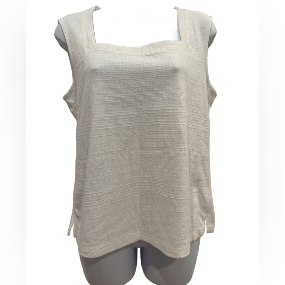 Anthropologie square neck Cream Textured Tank Top, Medium